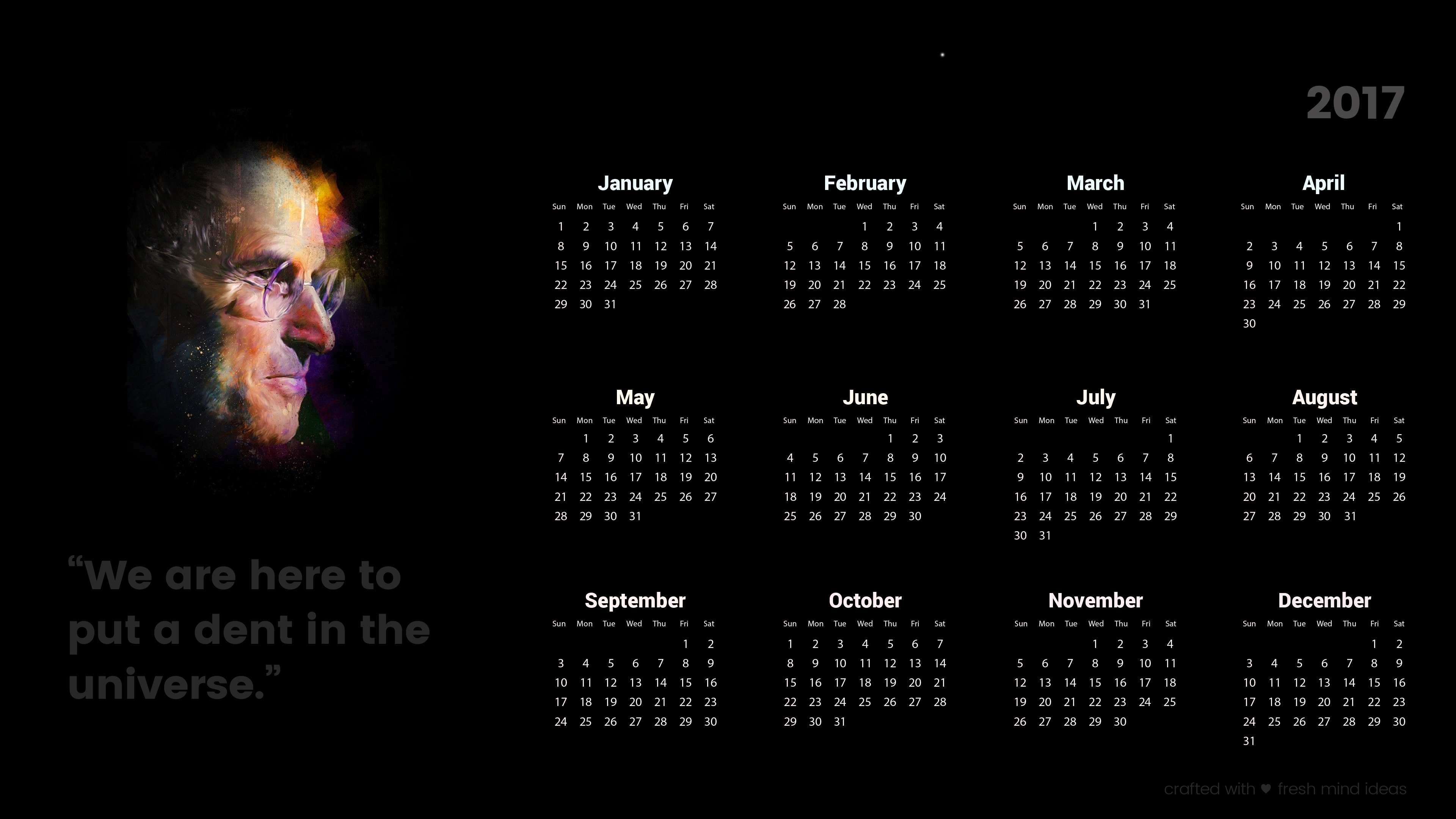 2017 calendar for entrepreneurs